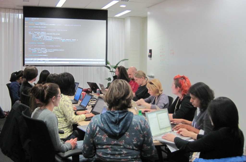  Photo from the Boston Python Workshop - a similar workshop run in Boston that has inspired and provided a template for the CDW.